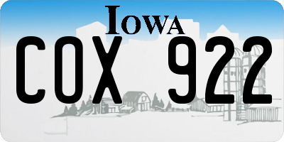 IA license plate COX922