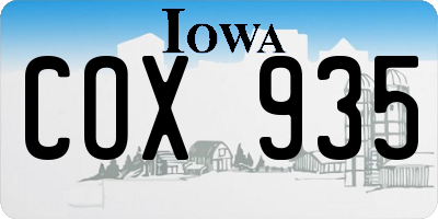 IA license plate COX935