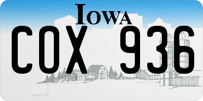 IA license plate COX936