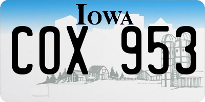 IA license plate COX953