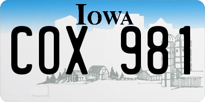 IA license plate COX981