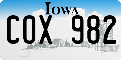 IA license plate COX982