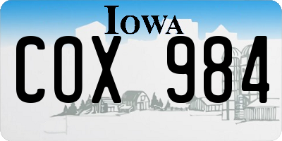 IA license plate COX984