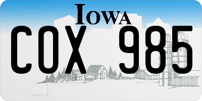 IA license plate COX985