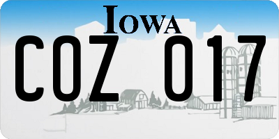 IA license plate COZ017