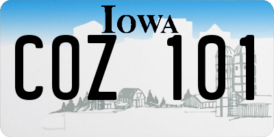 IA license plate COZ101