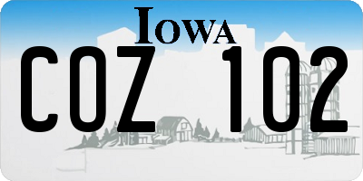 IA license plate COZ102