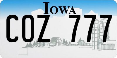 IA license plate COZ777