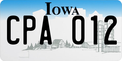IA license plate CPA012