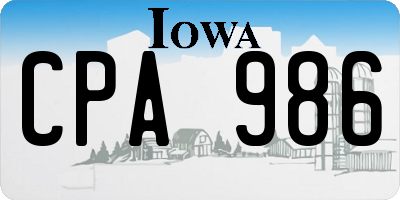 IA license plate CPA986