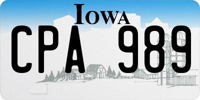 IA license plate CPA989