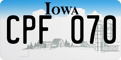 IA license plate CPF070