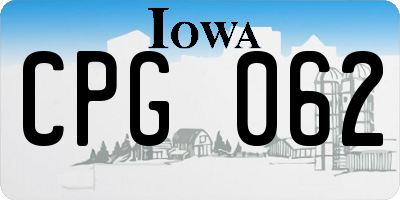 IA license plate CPG062