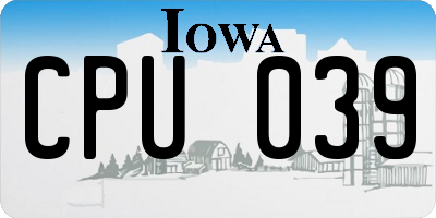 IA license plate CPU039
