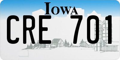 IA license plate CRE701
