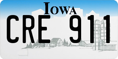 IA license plate CRE911