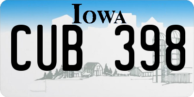 IA license plate CUB398