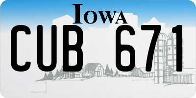 IA license plate CUB671