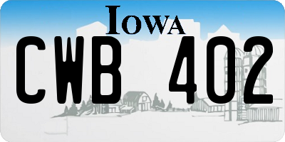 IA license plate CWB402