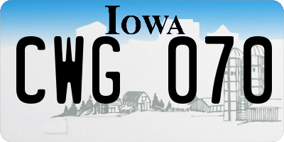 IA license plate CWG070