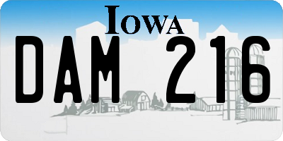 IA license plate DAM216