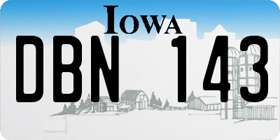 IA license plate DBN143