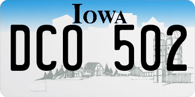 IA license plate DCO502