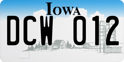 IA license plate DCW012