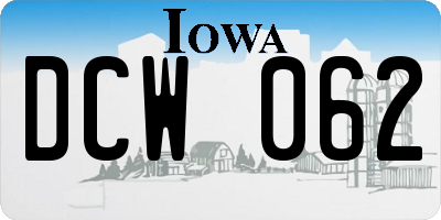 IA license plate DCW062