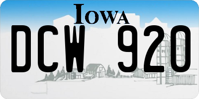 IA license plate DCW920