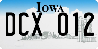 IA license plate DCX012