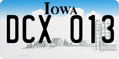IA license plate DCX013