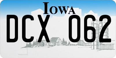 IA license plate DCX062