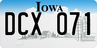 IA license plate DCX071