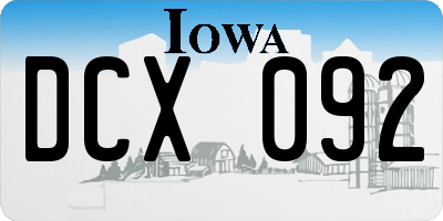 IA license plate DCX092