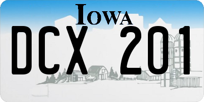 IA license plate DCX201