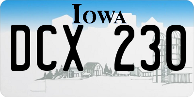 IA license plate DCX230
