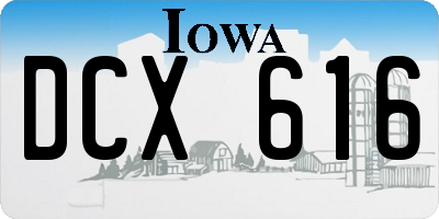 IA license plate DCX616