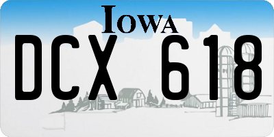 IA license plate DCX618