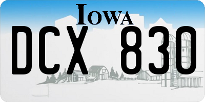 IA license plate DCX830