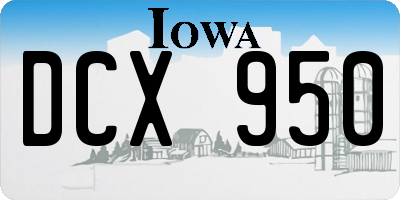 IA license plate DCX950