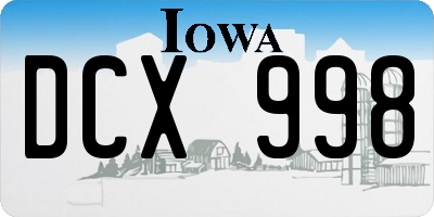 IA license plate DCX998