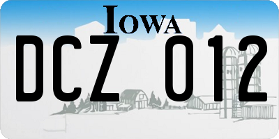 IA license plate DCZ012