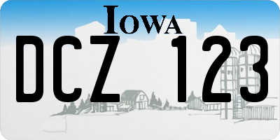 IA license plate DCZ123