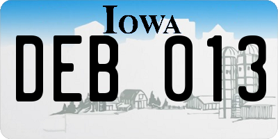 IA license plate DEB013