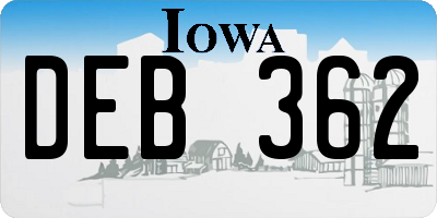 IA license plate DEB362