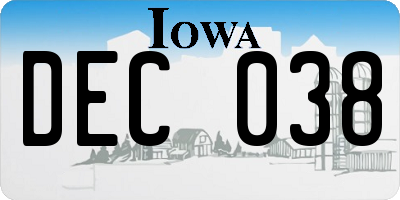 IA license plate DEC038