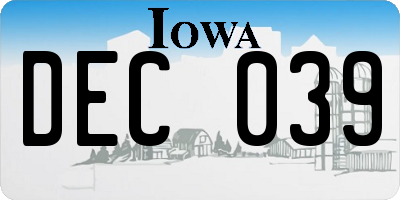 IA license plate DEC039