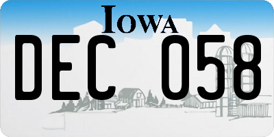 IA license plate DEC058