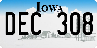 IA license plate DEC308